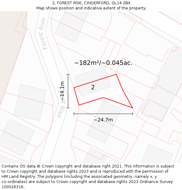 2, FOREST RISE, CINDERFORD, GL14 2BX: Plot and title map