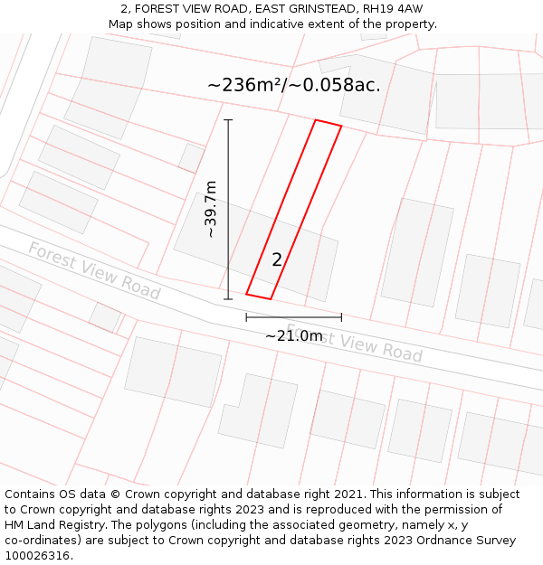 2, FOREST VIEW ROAD, EAST GRINSTEAD, RH19 4AW: Plot and title map