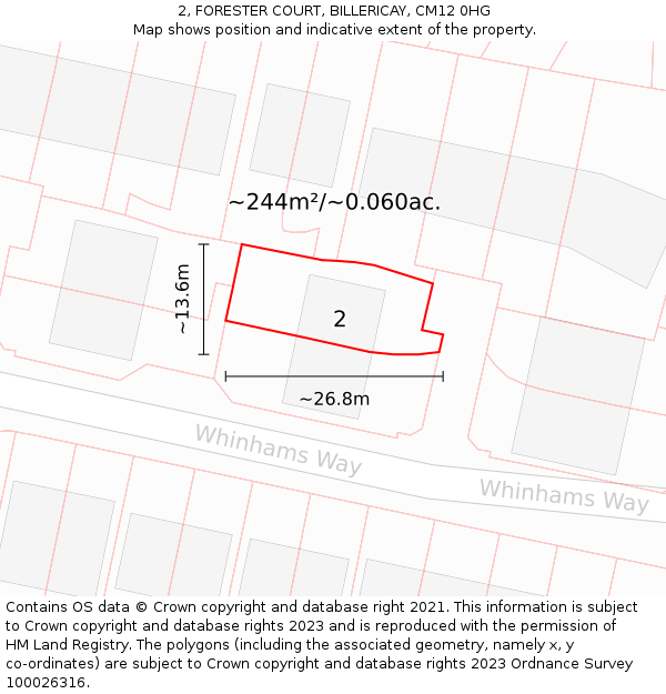 2, FORESTER COURT, BILLERICAY, CM12 0HG: Plot and title map