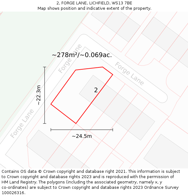 2, FORGE LANE, LICHFIELD, WS13 7BE: Plot and title map