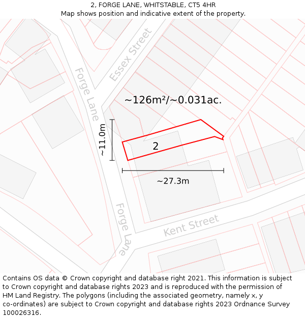 2, FORGE LANE, WHITSTABLE, CT5 4HR: Plot and title map