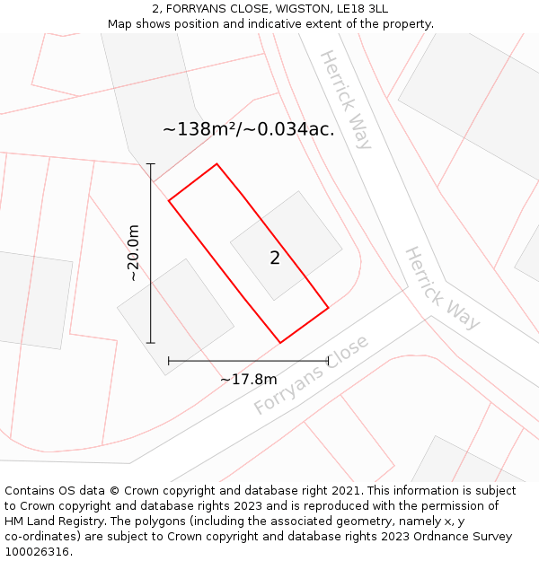 2, FORRYANS CLOSE, WIGSTON, LE18 3LL: Plot and title map