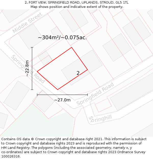 2, FORT VIEW, SPRINGFIELD ROAD, UPLANDS, STROUD, GL5 1TL: Plot and title map