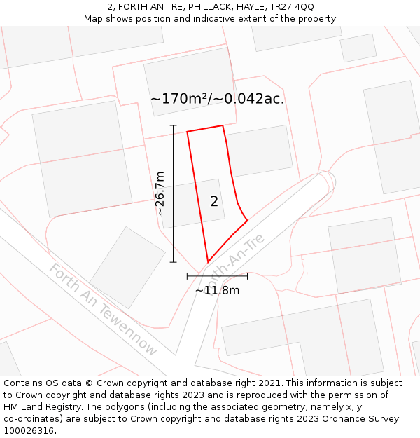 2, FORTH AN TRE, PHILLACK, HAYLE, TR27 4QQ: Plot and title map