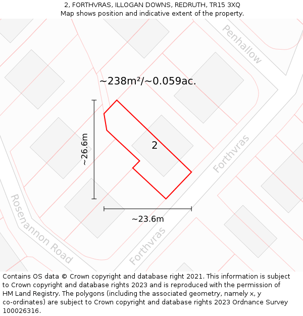2, FORTHVRAS, ILLOGAN DOWNS, REDRUTH, TR15 3XQ: Plot and title map