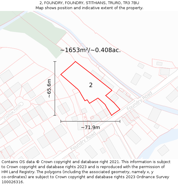 2, FOUNDRY, FOUNDRY, STITHIANS, TRURO, TR3 7BU: Plot and title map