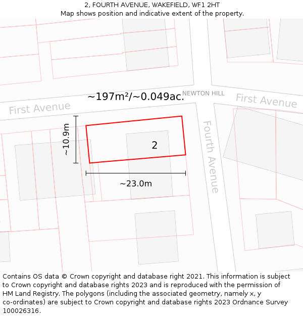 2, FOURTH AVENUE, WAKEFIELD, WF1 2HT: Plot and title map