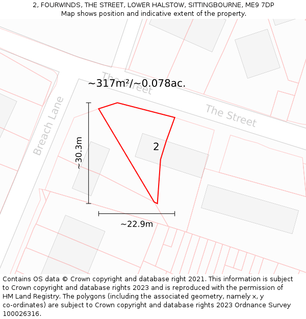 2, FOURWINDS, THE STREET, LOWER HALSTOW, SITTINGBOURNE, ME9 7DP: Plot and title map