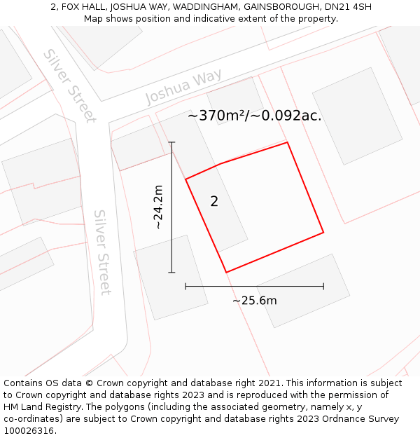 2, FOX HALL, JOSHUA WAY, WADDINGHAM, GAINSBOROUGH, DN21 4SH: Plot and title map