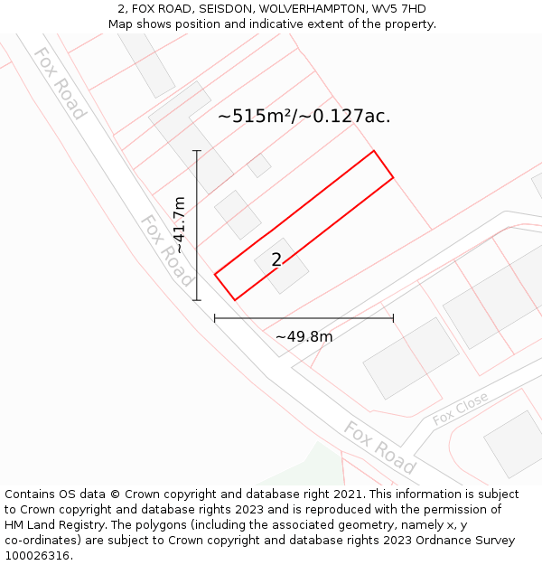 2, FOX ROAD, SEISDON, WOLVERHAMPTON, WV5 7HD: Plot and title map
