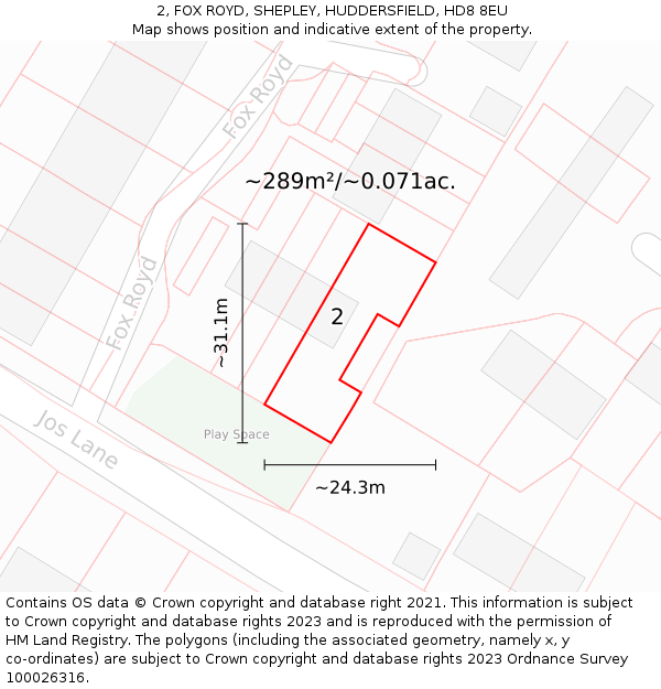 2, FOX ROYD, SHEPLEY, HUDDERSFIELD, HD8 8EU: Plot and title map