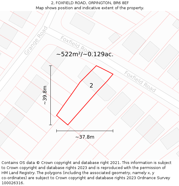 2, FOXFIELD ROAD, ORPINGTON, BR6 8EF: Plot and title map