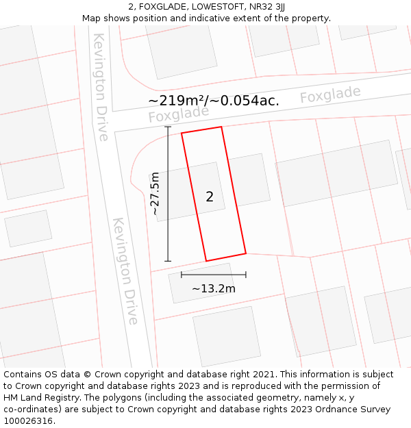 2, FOXGLADE, LOWESTOFT, NR32 3JJ: Plot and title map