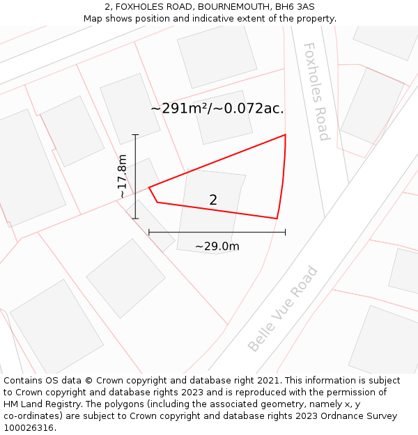 2, FOXHOLES ROAD, BOURNEMOUTH, BH6 3AS: Plot and title map