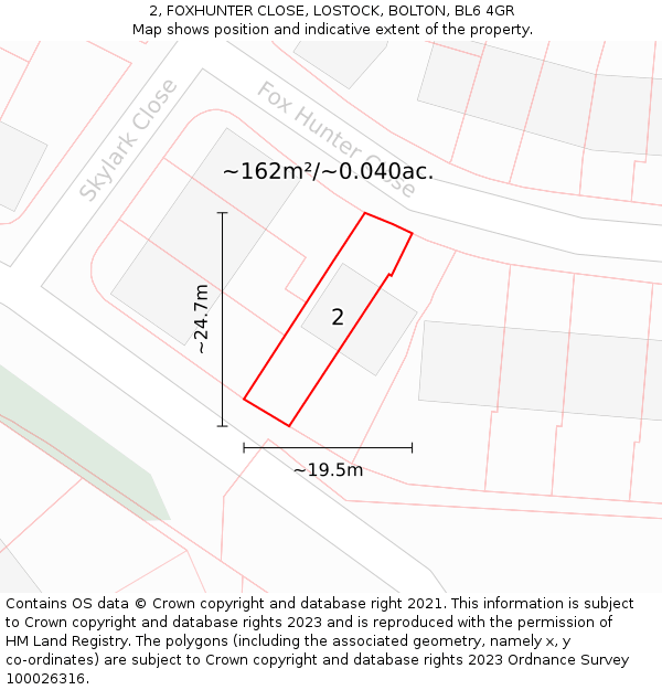 2, FOXHUNTER CLOSE, LOSTOCK, BOLTON, BL6 4GR: Plot and title map