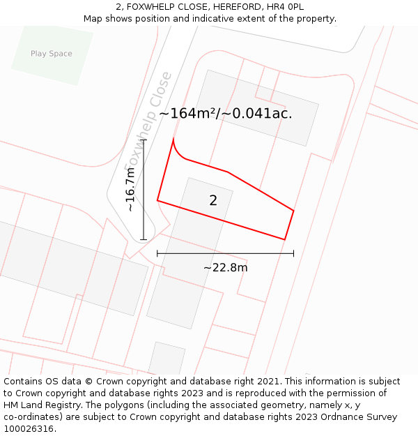 2, FOXWHELP CLOSE, HEREFORD, HR4 0PL: Plot and title map