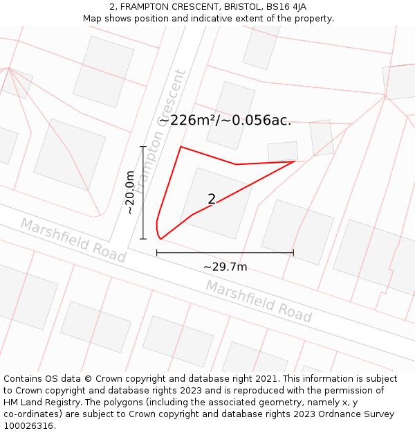2, FRAMPTON CRESCENT, BRISTOL, BS16 4JA: Plot and title map