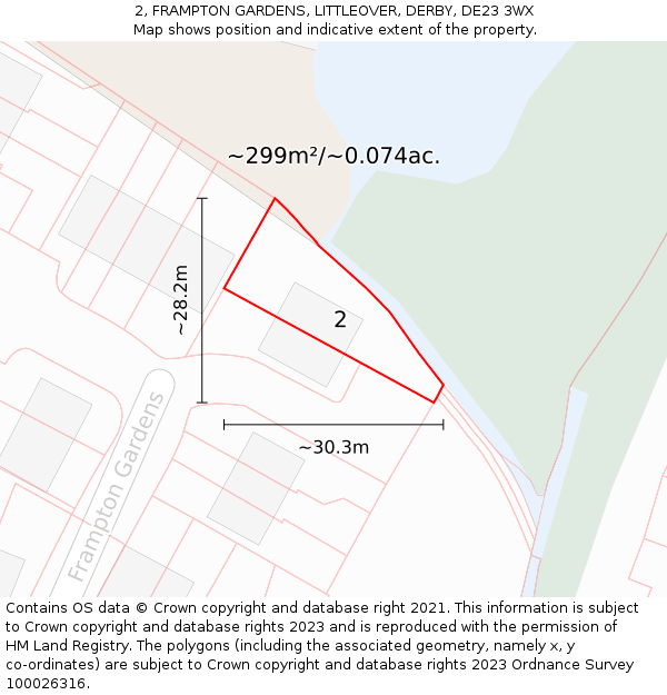 2, FRAMPTON GARDENS, LITTLEOVER, DERBY, DE23 3WX: Plot and title map