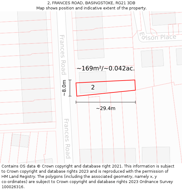 2, FRANCES ROAD, BASINGSTOKE, RG21 3DB: Plot and title map