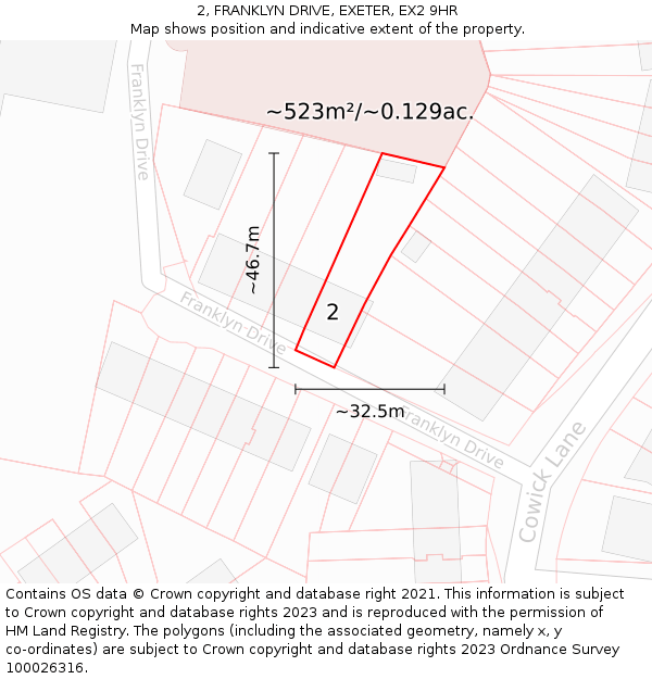 2, FRANKLYN DRIVE, EXETER, EX2 9HR: Plot and title map