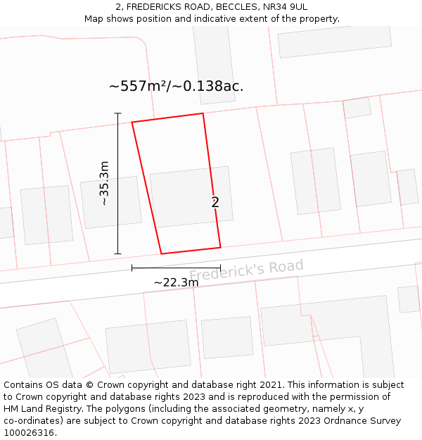 2, FREDERICKS ROAD, BECCLES, NR34 9UL: Plot and title map