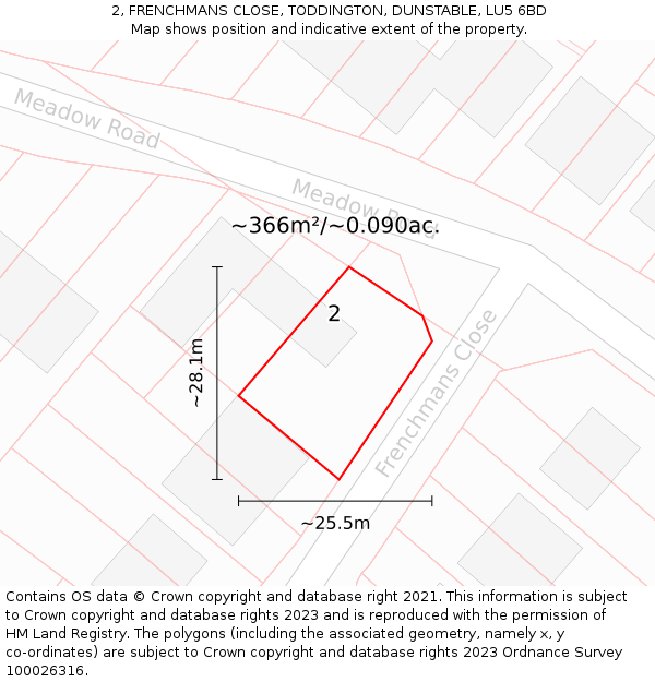 2, FRENCHMANS CLOSE, TODDINGTON, DUNSTABLE, LU5 6BD: Plot and title map