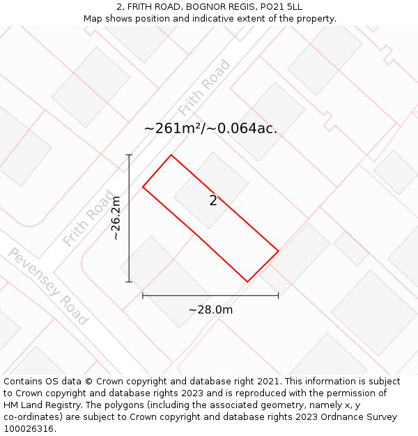 2, FRITH ROAD, BOGNOR REGIS, PO21 5LL: Plot and title map