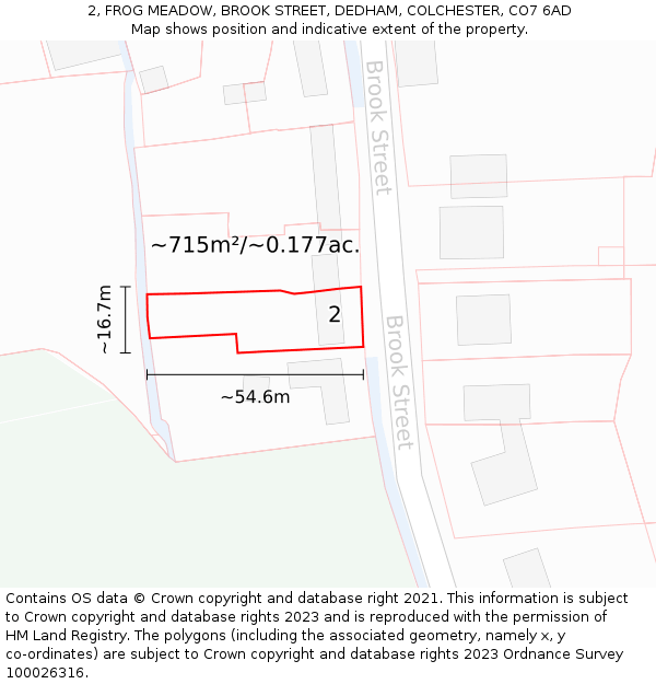 2, FROG MEADOW, BROOK STREET, DEDHAM, COLCHESTER, CO7 6AD: Plot and title map