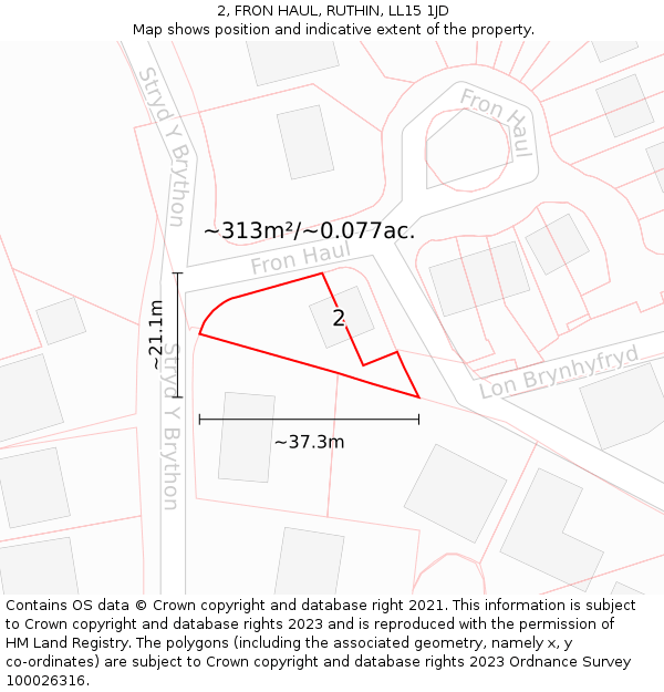 2, FRON HAUL, RUTHIN, LL15 1JD: Plot and title map