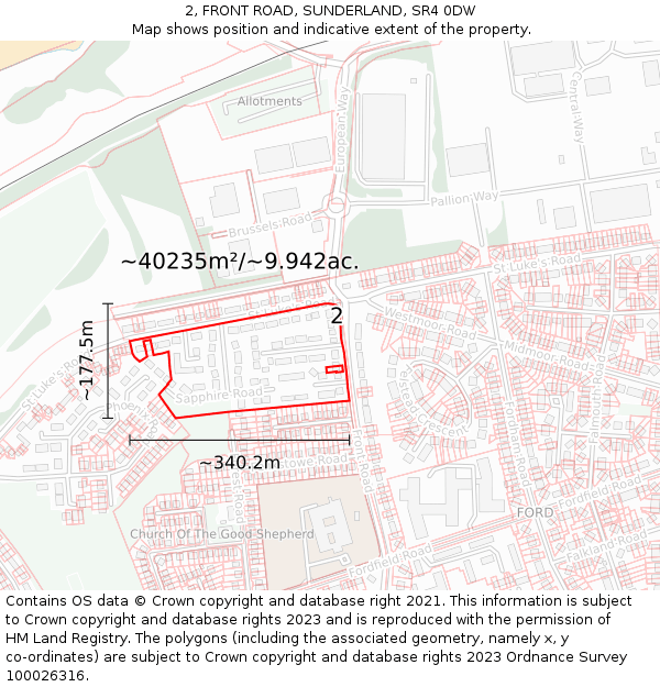 2, FRONT ROAD, SUNDERLAND, SR4 0DW: Plot and title map