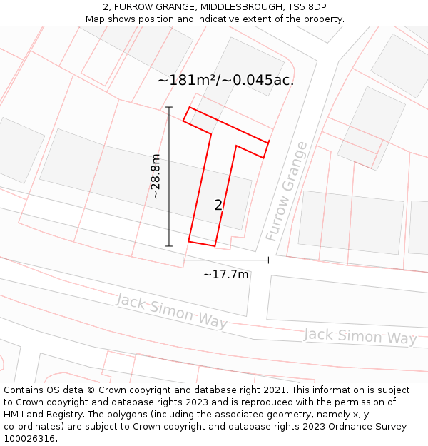 2, FURROW GRANGE, MIDDLESBROUGH, TS5 8DP: Plot and title map
