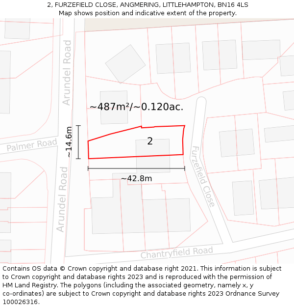 2, FURZEFIELD CLOSE, ANGMERING, LITTLEHAMPTON, BN16 4LS: Plot and title map