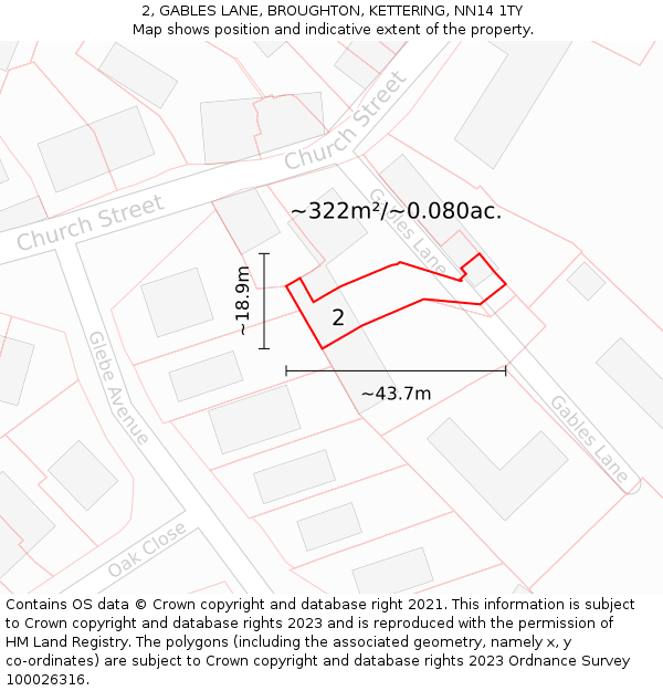 2, GABLES LANE, BROUGHTON, KETTERING, NN14 1TY: Plot and title map