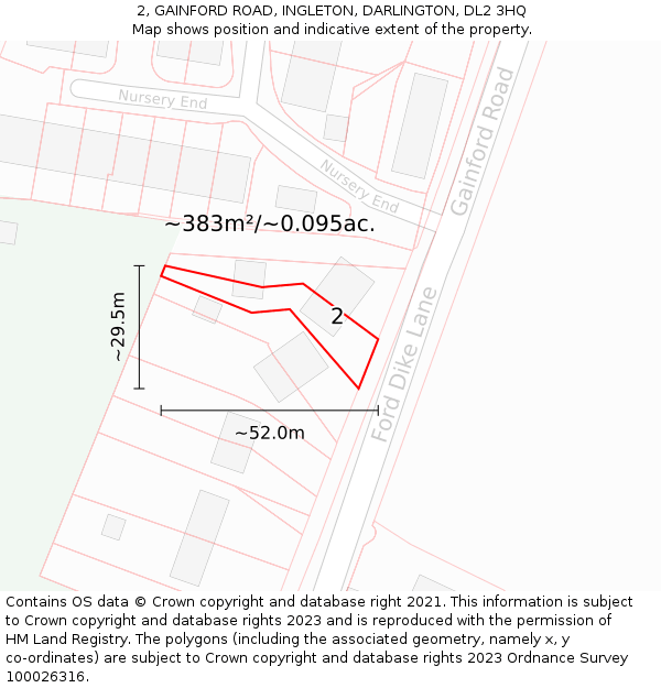 2, GAINFORD ROAD, INGLETON, DARLINGTON, DL2 3HQ: Plot and title map