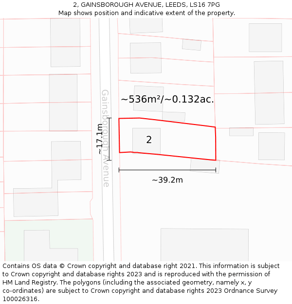 2, GAINSBOROUGH AVENUE, LEEDS, LS16 7PG: Plot and title map