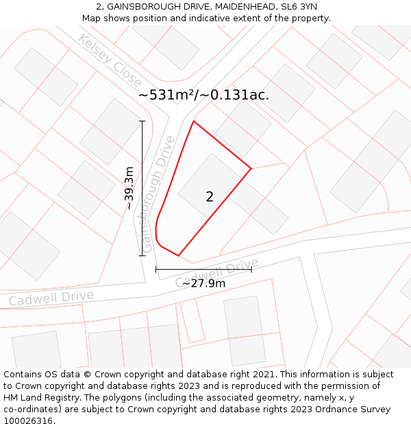 2, GAINSBOROUGH DRIVE, MAIDENHEAD, SL6 3YN: Plot and title map
