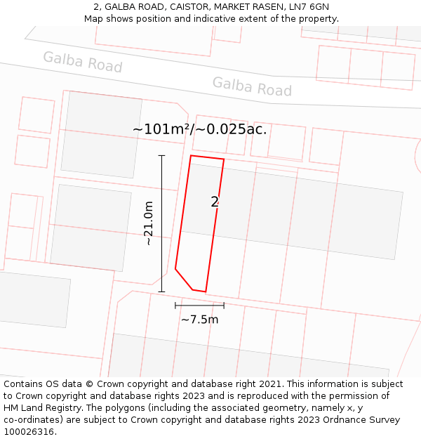 2, GALBA ROAD, CAISTOR, MARKET RASEN, LN7 6GN: Plot and title map