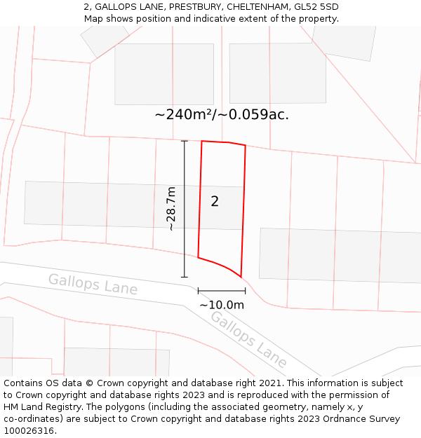2, GALLOPS LANE, PRESTBURY, CHELTENHAM, GL52 5SD: Plot and title map