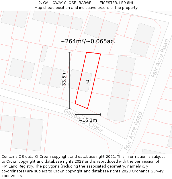 2, GALLOWAY CLOSE, BARWELL, LEICESTER, LE9 8HL: Plot and title map