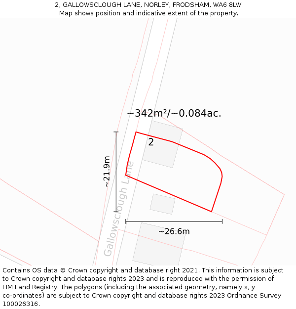 2, GALLOWSCLOUGH LANE, NORLEY, FRODSHAM, WA6 8LW: Plot and title map