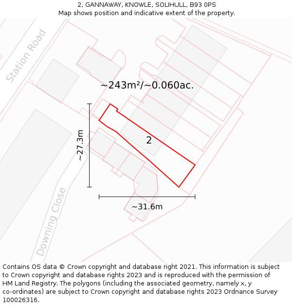 2, GANNAWAY, KNOWLE, SOLIHULL, B93 0PS: Plot and title map