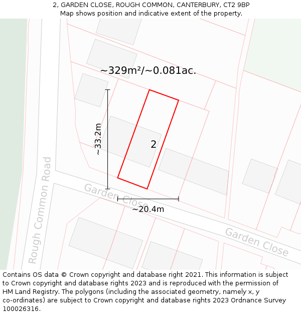 2, GARDEN CLOSE, ROUGH COMMON, CANTERBURY, CT2 9BP: Plot and title map