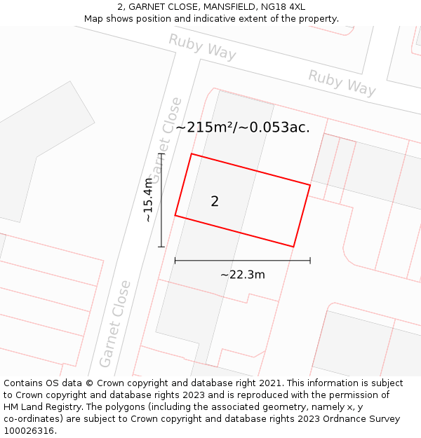 2, GARNET CLOSE, MANSFIELD, NG18 4XL: Plot and title map