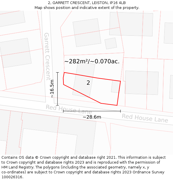 2, GARRETT CRESCENT, LEISTON, IP16 4LB: Plot and title map