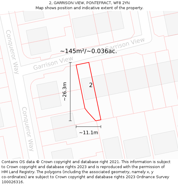 2, GARRISON VIEW, PONTEFRACT, WF8 2YN: Plot and title map