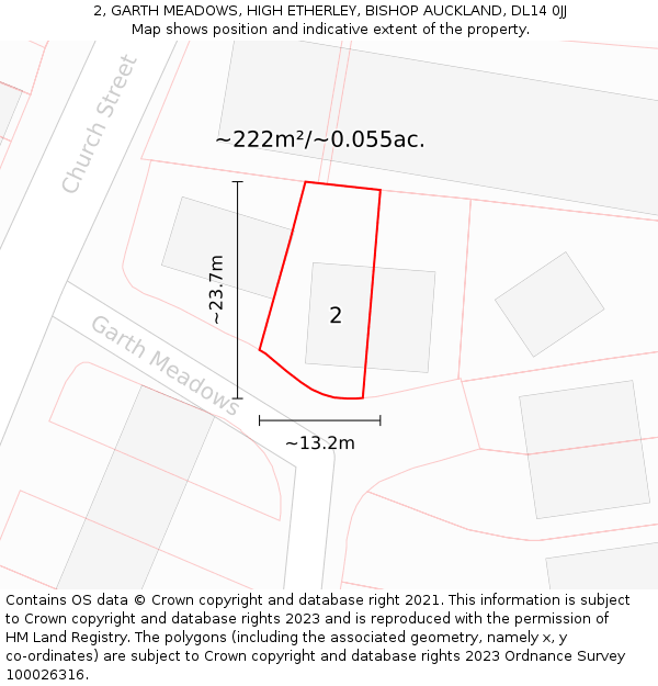 2, GARTH MEADOWS, HIGH ETHERLEY, BISHOP AUCKLAND, DL14 0JJ: Plot and title map