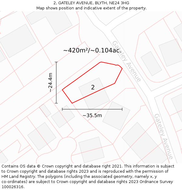 2, GATELEY AVENUE, BLYTH, NE24 3HG: Plot and title map