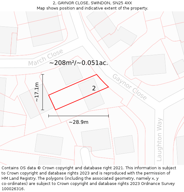 2, GAYNOR CLOSE, SWINDON, SN25 4XX: Plot and title map