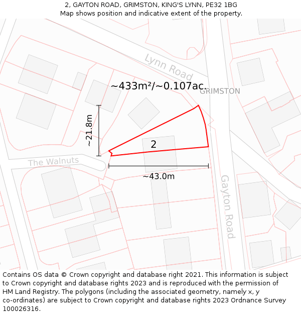 2, GAYTON ROAD, GRIMSTON, KING'S LYNN, PE32 1BG: Plot and title map