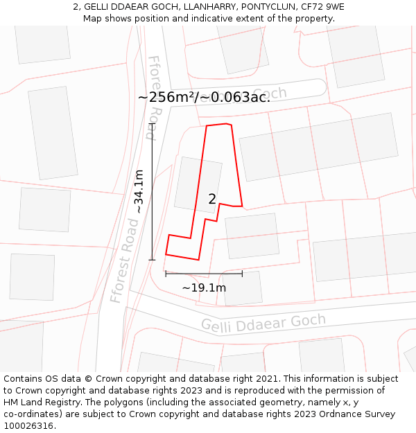 2, GELLI DDAEAR GOCH, LLANHARRY, PONTYCLUN, CF72 9WE: Plot and title map